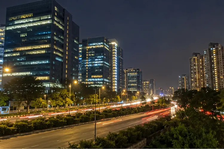 IT towers along the Kharadi bypass at night.