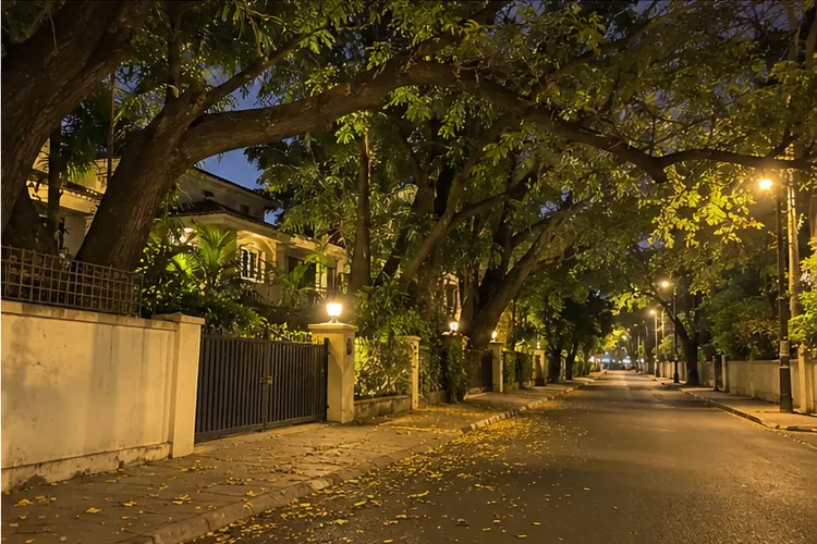 An old bungalow lane in Koregaon Park, under the big rain trees.
