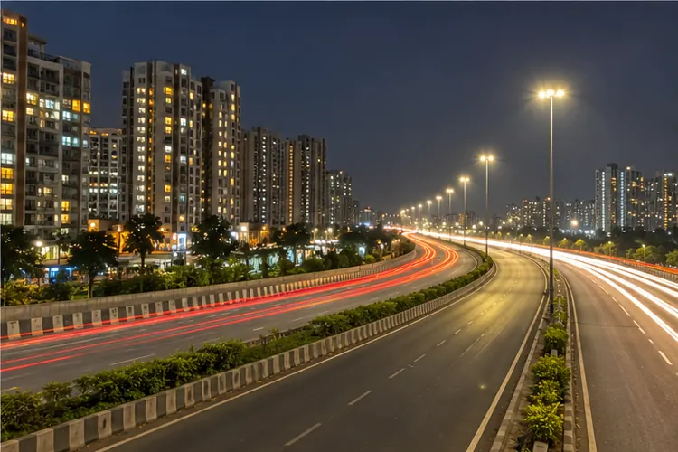 The expressway start near Ravet at night.